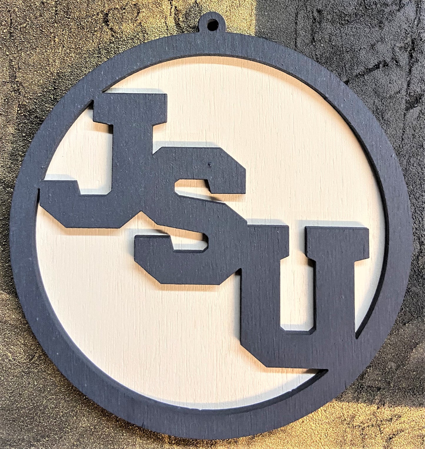 JSU Wood Ornament - Navy over White