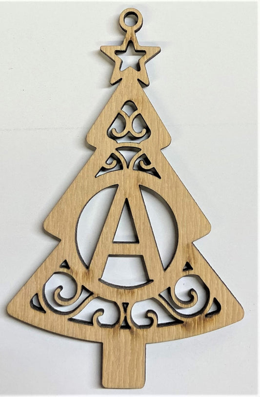 Monogram Chistmas Tree - A - Unfinished 1/8" Plywood