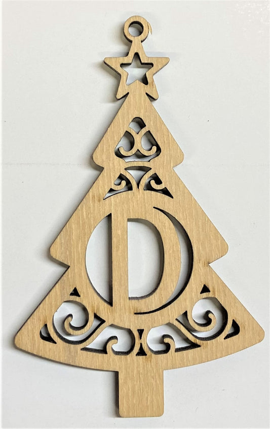 Ready to Paint Shape - 1/8" Birch - Monogram Tree "D" S127