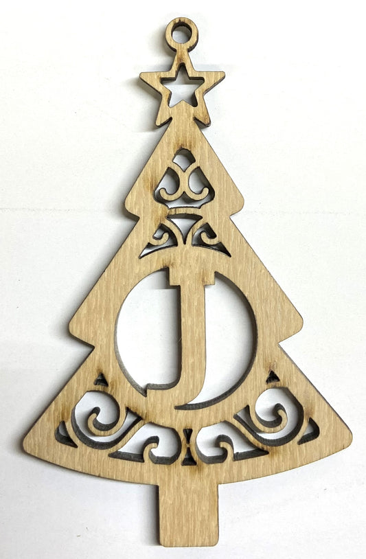 Ready to Paint Shape - 1/8" Birch - Monogram Tree "J" S127