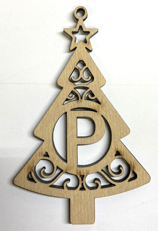 Ready to Paint Shape - 1/8" Birch - Monogram Tree "P" S127