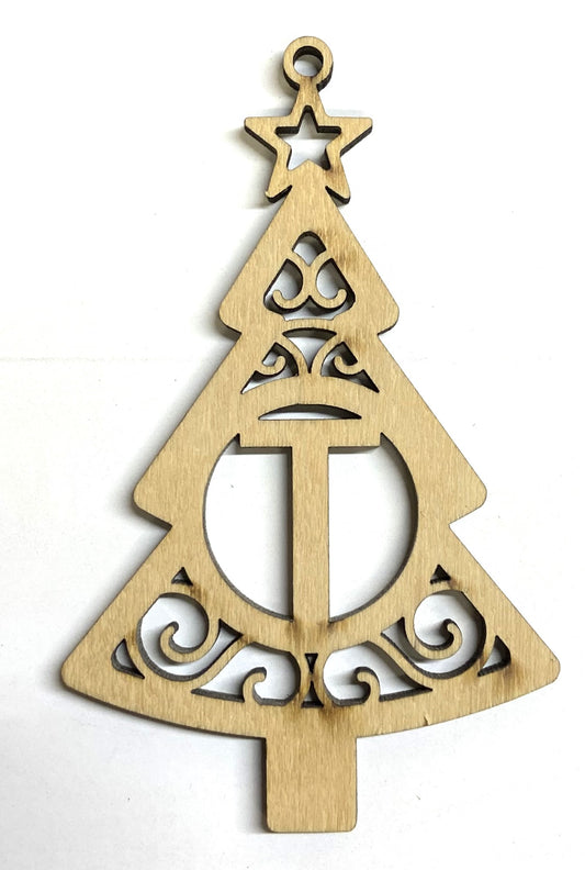 Ready to Paint Shape - 1/8" Birch - Monogram Tree "T" S127