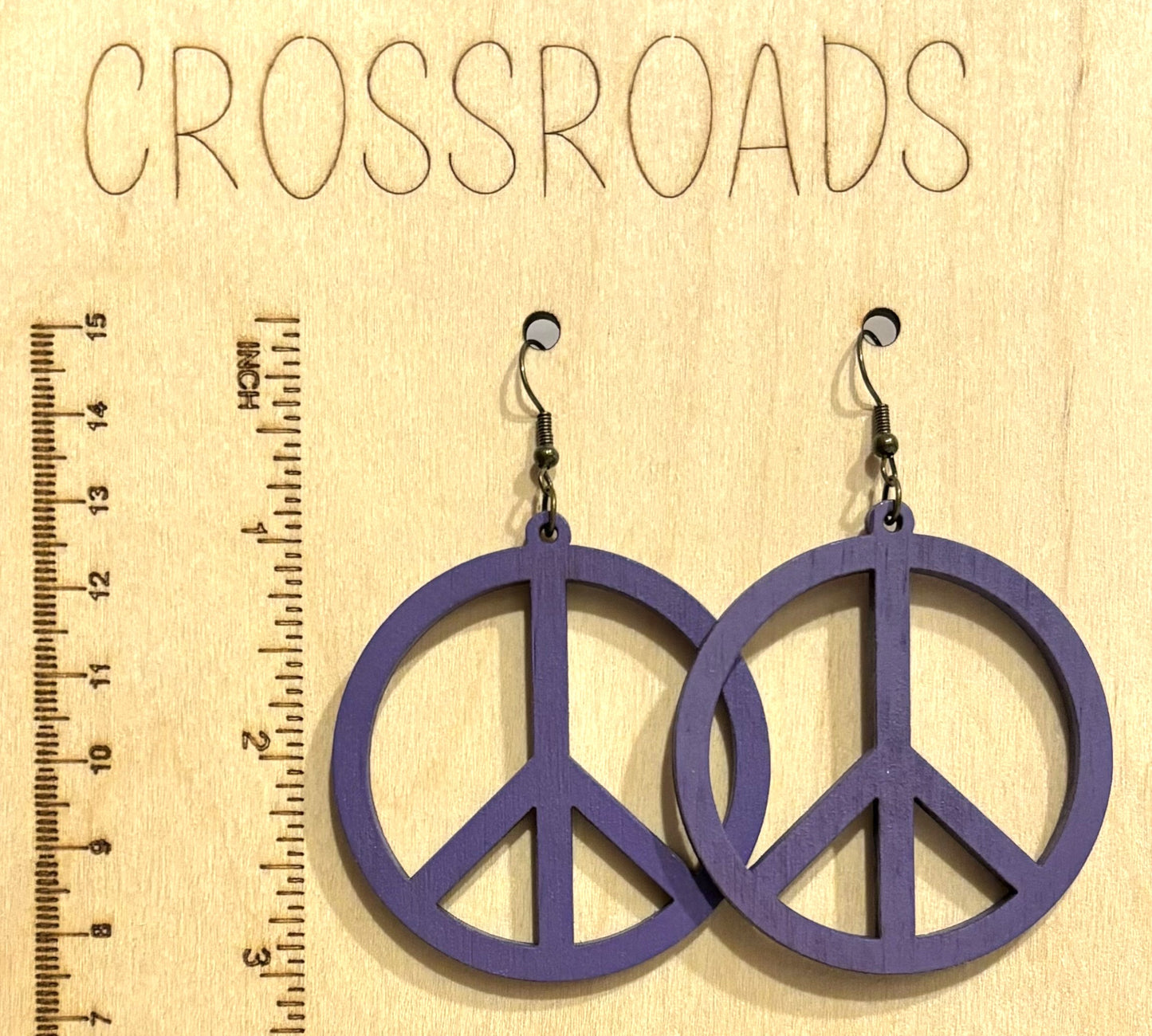 Peace Sign Wood Earrings, Grape