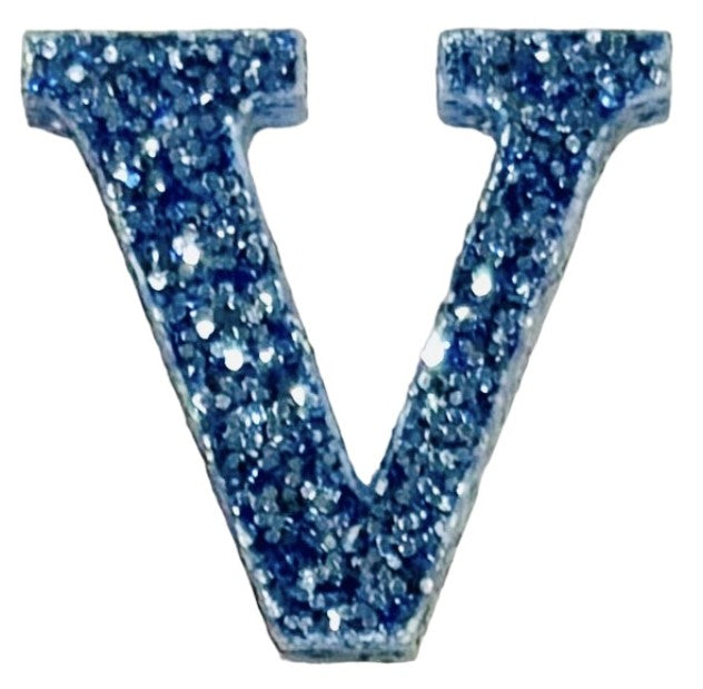 Galaxy Blue Glitter Acrylic Letter V Font #01