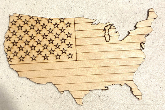 Ready to Paint Shape - 1/8" Birch - US with Flag - S158