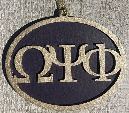 Omega Psi Phi Ornament - Gold over Purple