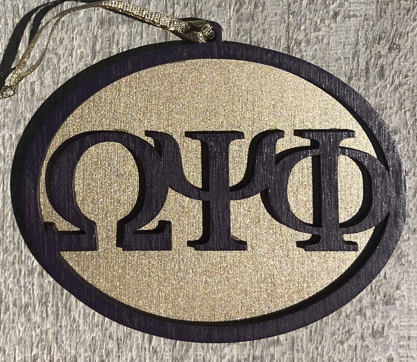 Omega Psi Phi Ornament - Purple over Gold