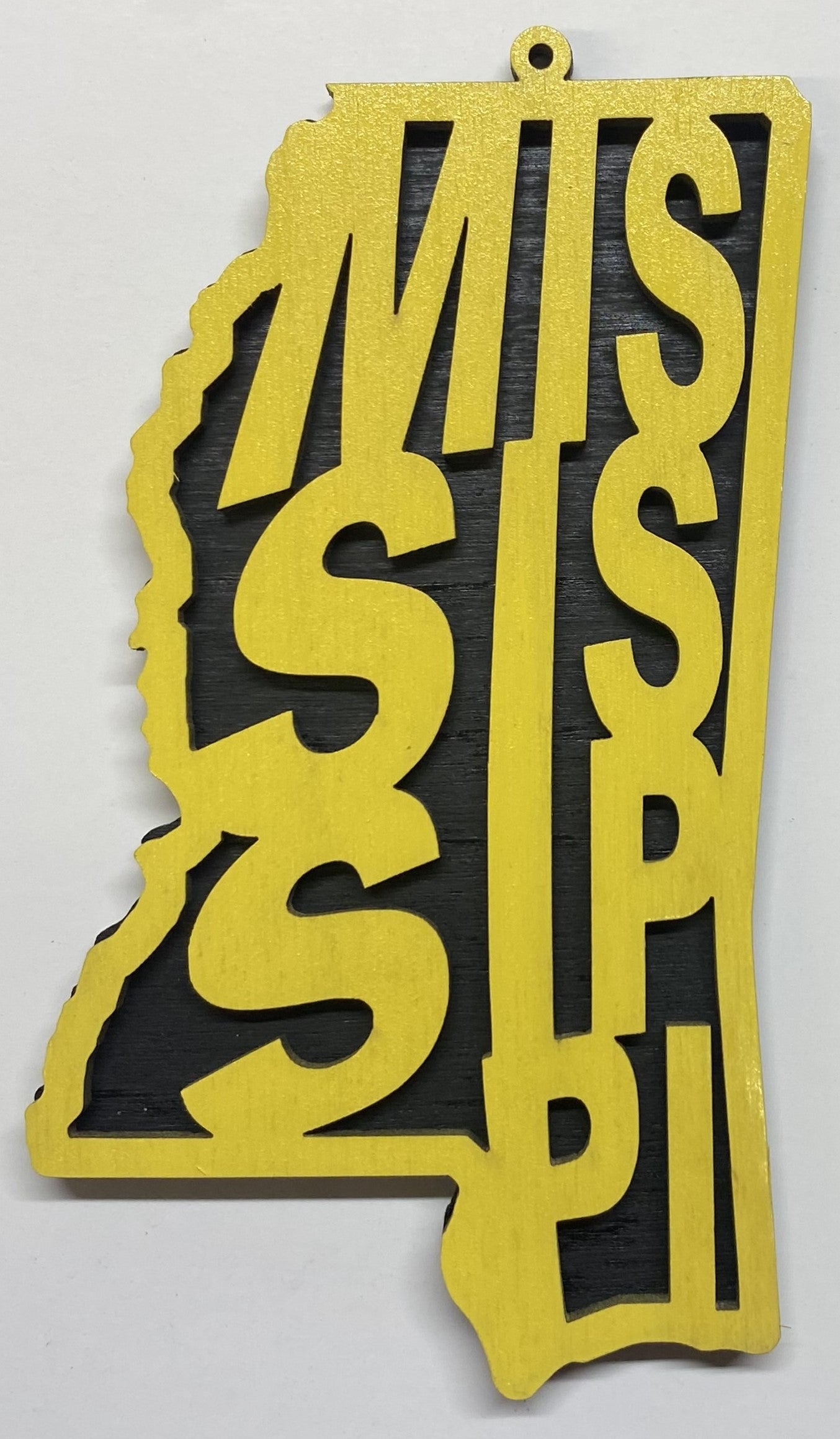 Mississippi Wood Ornament - Yellow over Black