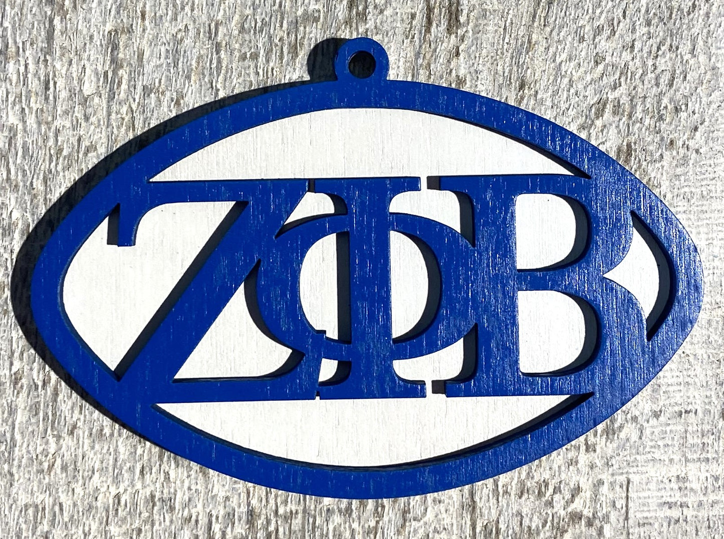 Zeta Phi Beta Ornament - Blue over White