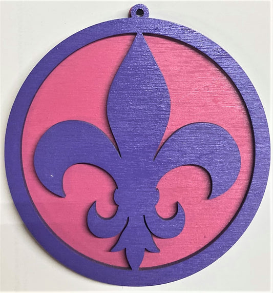 Fluer de Lis Wood Ornament - Grape over Pink