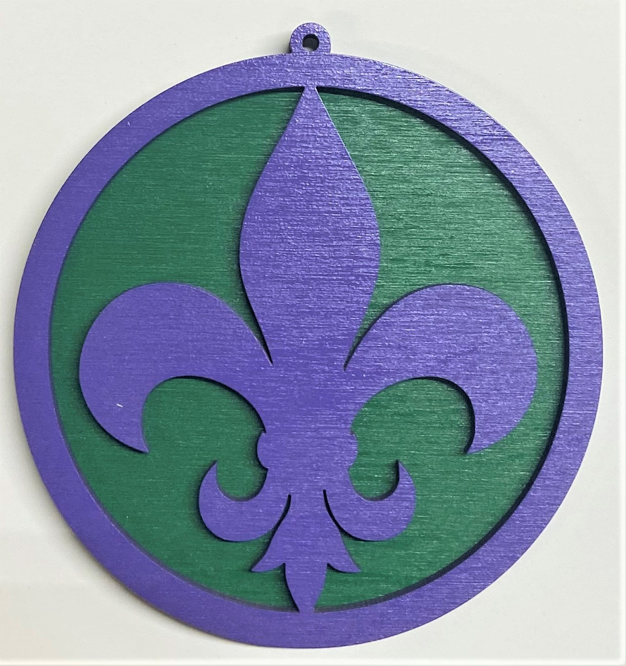 Fluer de Lis Wood Ornament - Grape over Green