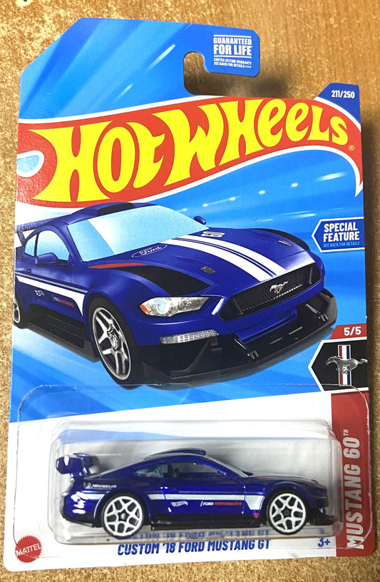2025 Hot Wheels #211 Custom 18 Ford Mustang GT BLUE