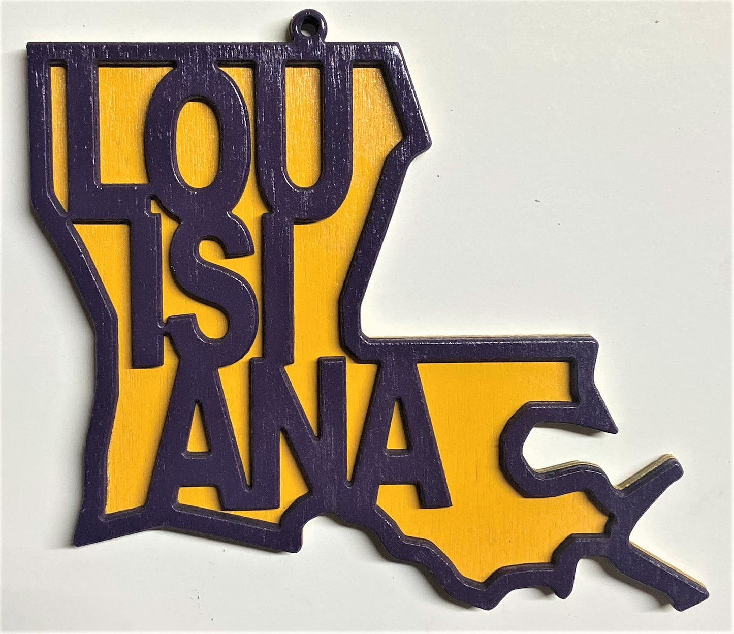 Louisiana Wood Ornament - Purple over Marigold