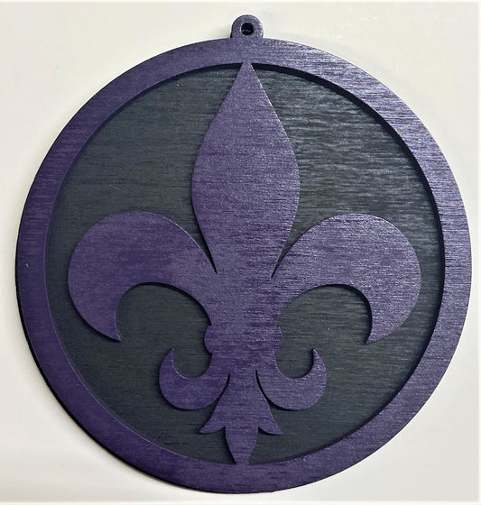 Fluer de Lis Wood Ornament - Purple over Black