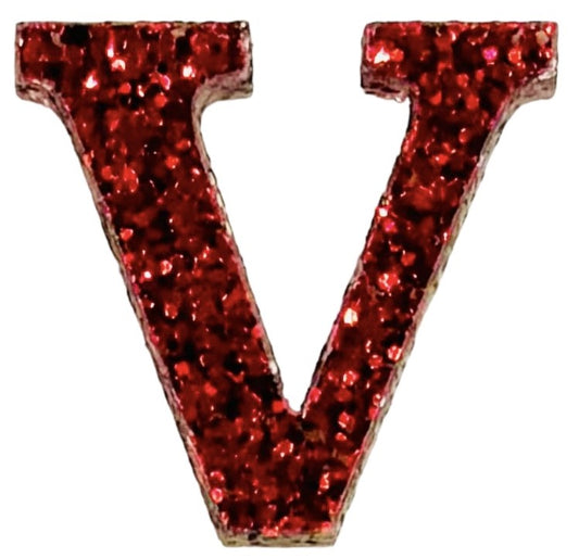 Scarlet Red Glitter Acrylic Letter V Font #01