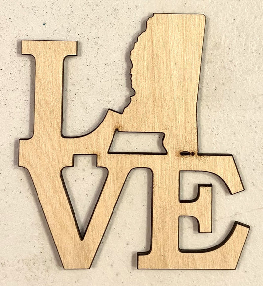 Love Mississippi Shape - Unfinished 1/8" Plywood