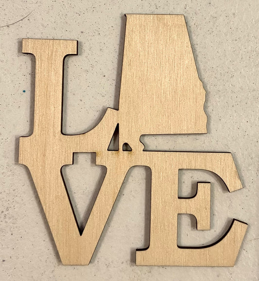 Love Alabama Shape - Unfinished 1/8" Plywood