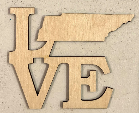 Love Tennessee Shape - Unfinished 1/8" Plywood