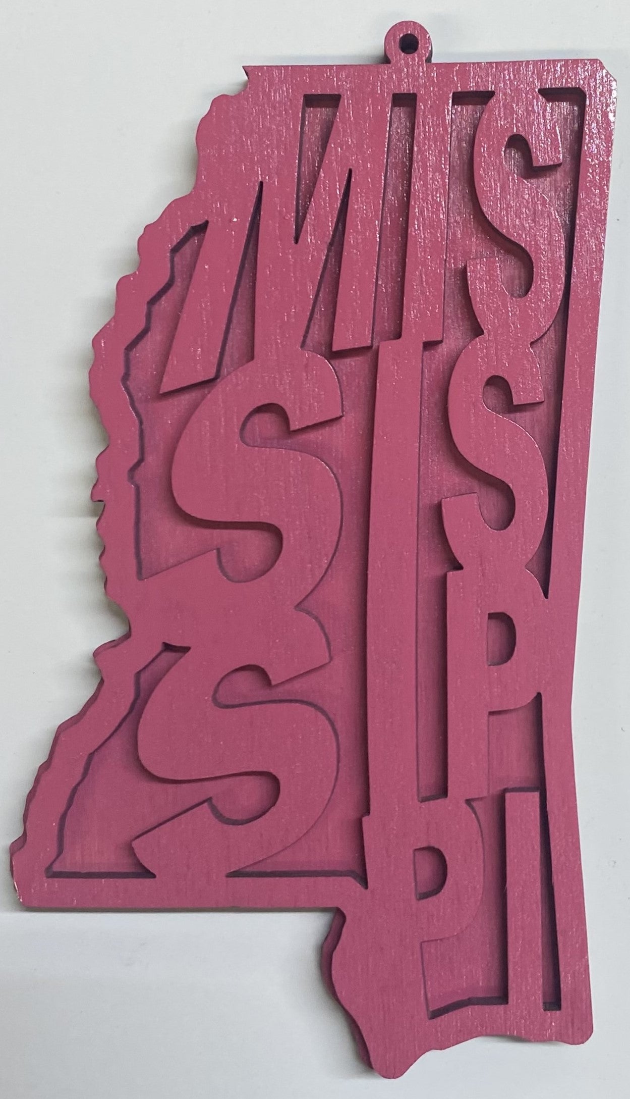 Mississippi Wood Ornament - Pink over Pink