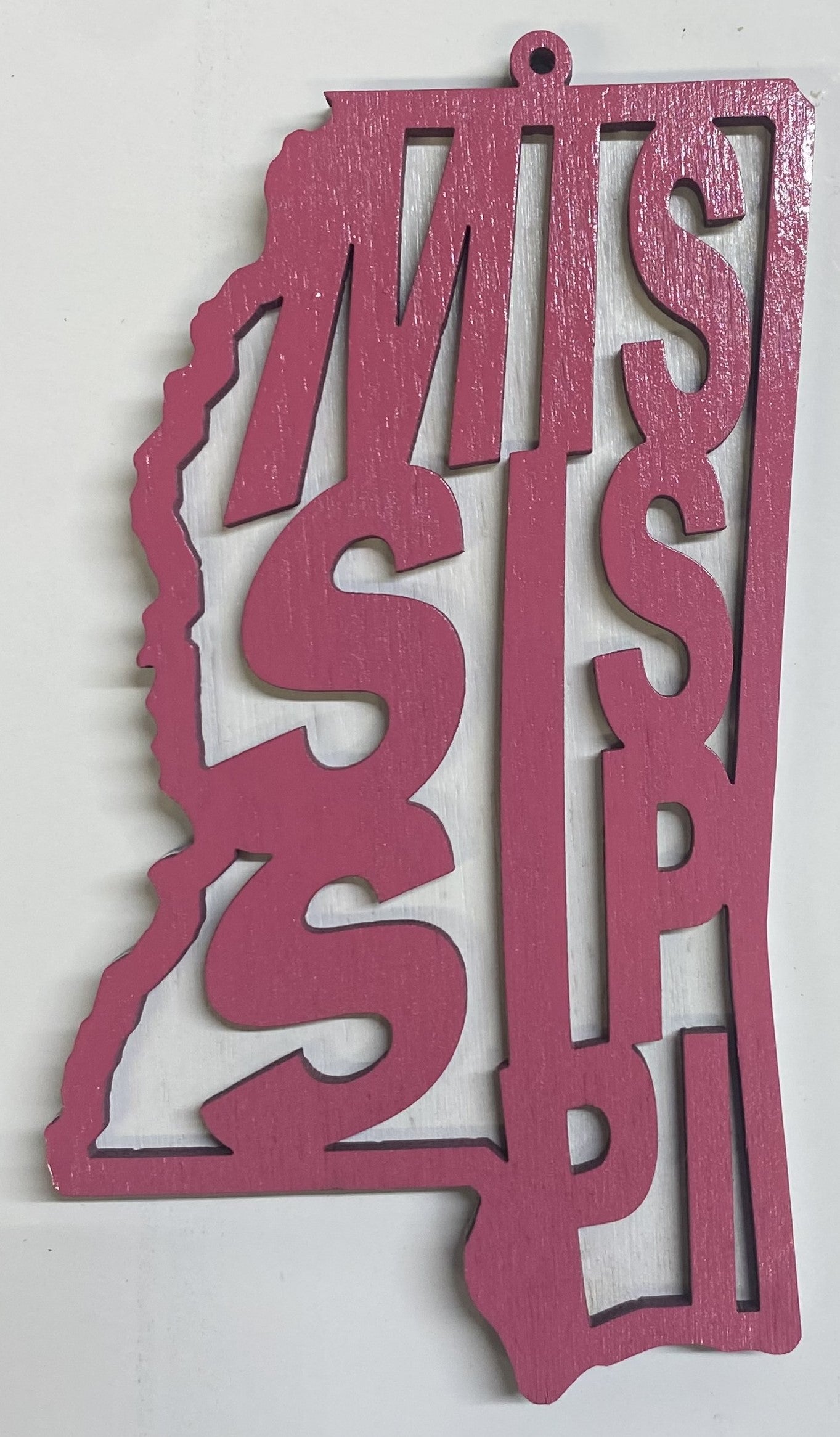 Mississippi Wood Ornament - Pink over White