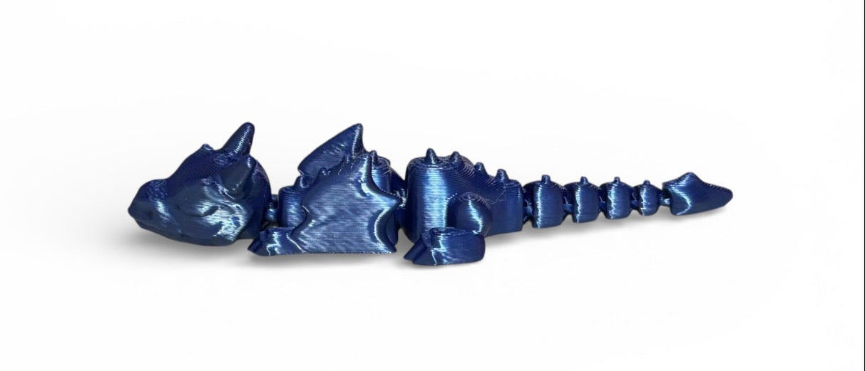 3D printed 4" Lazy Dragon, Blue Silk