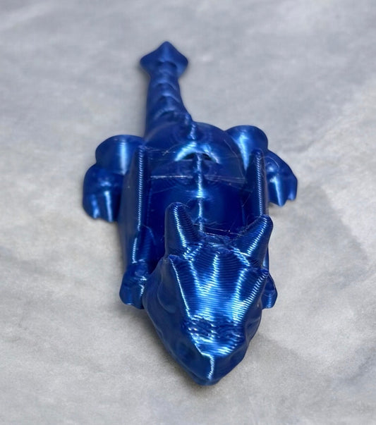 3D printed 4" Lazy Dragon, Blue Silk