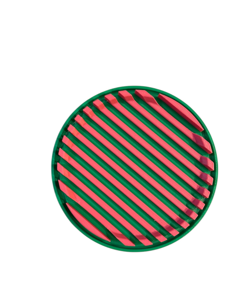 4-1/4" Diameter Ridge Coasters - Pink over Green