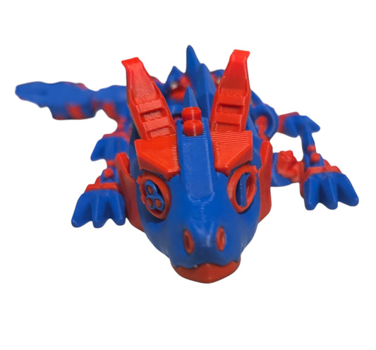Articulated Baby Cyber Fang Dragon - 9" - Red / Blue