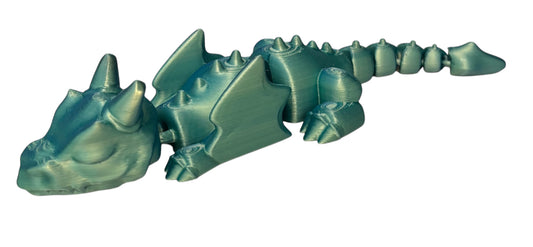 3D printed Lazy Dragon - 8-1/4" - Blue / Green Silk