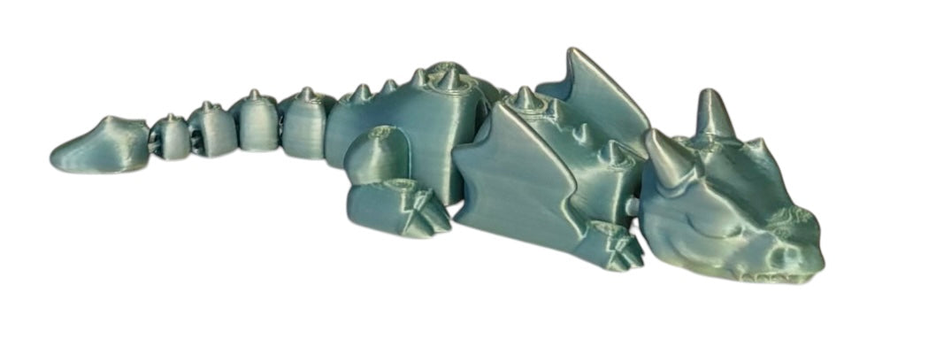 3D printed Lazy Dragon - 8-1/4" - Blue / Green Silk