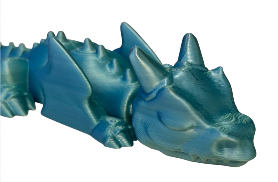 3D printed Lazy Dragon - 8-1/4" - Blue / Green Silk