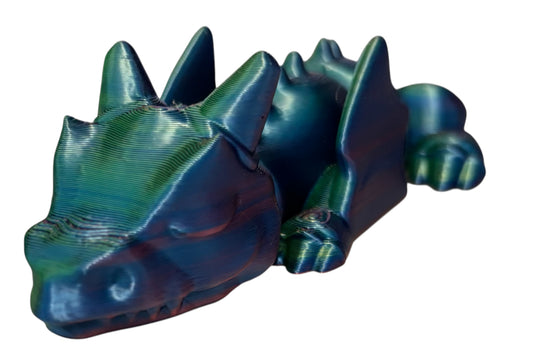 3D printed Lazy Dragon - 8-1/4" - Blue / Green / Purple