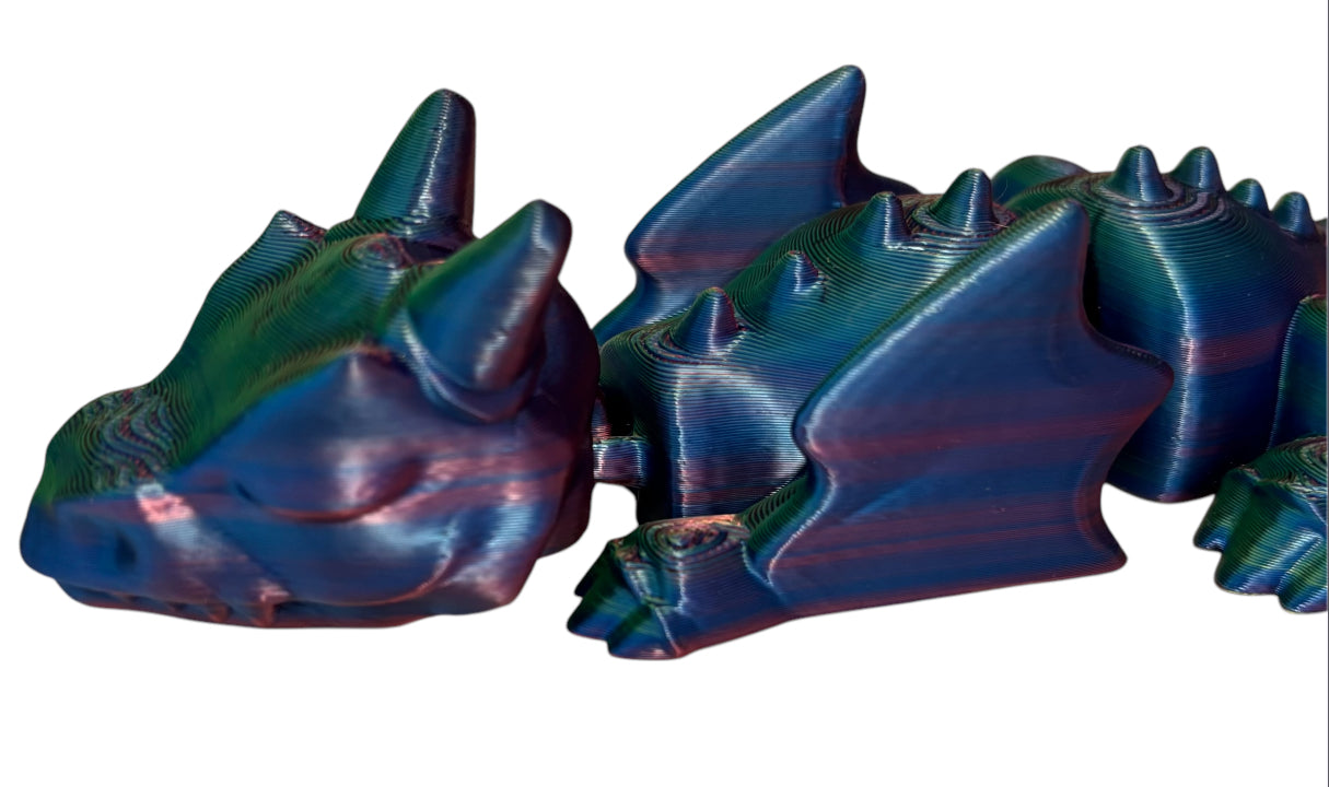 3D printed Lazy Dragon - 8-1/4" - Blue / Green / Purple