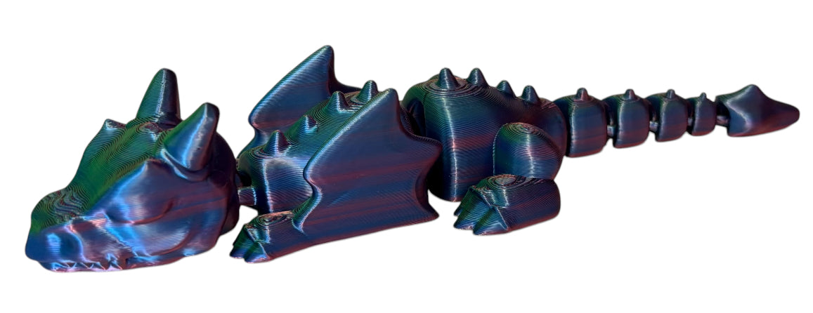 3D printed Lazy Dragon - 8-1/4" - Blue / Green / Purple
