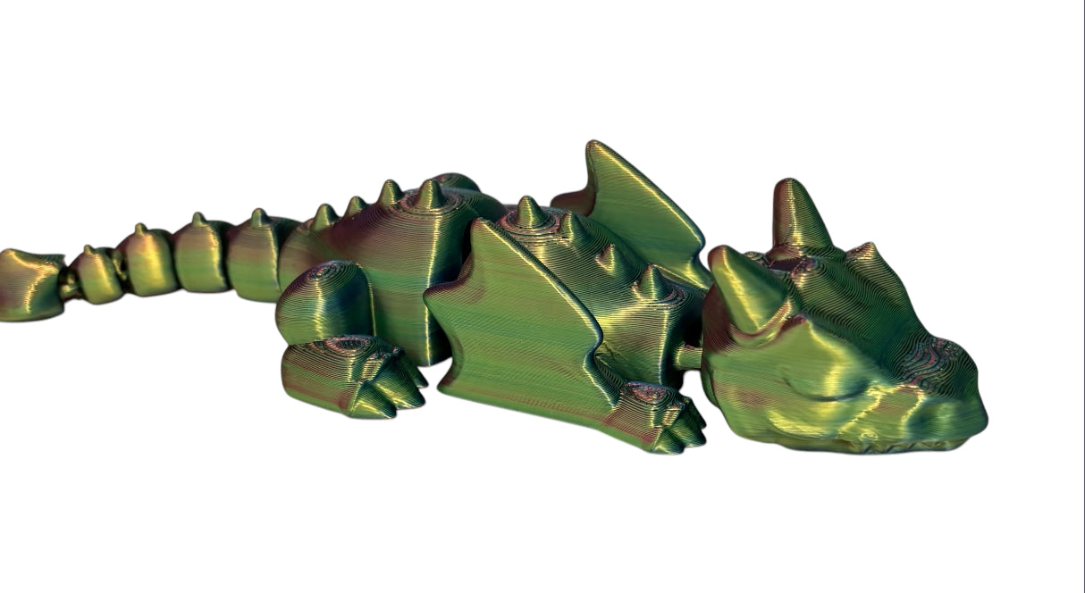 3D printed Lazy Dragon - 8-1/4" - Blue / Green / Purple