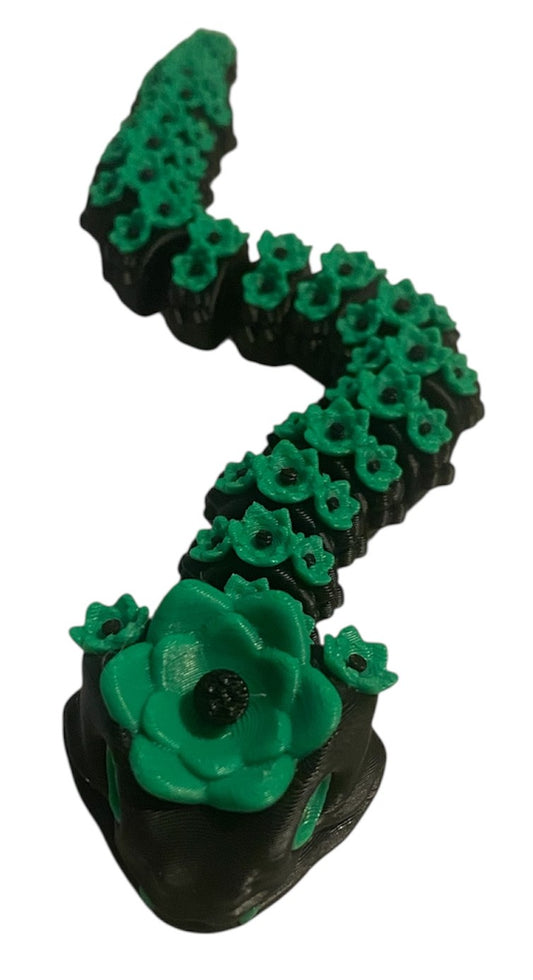 3D printed Lotus Serpent - 8-1/2" - Black / Green