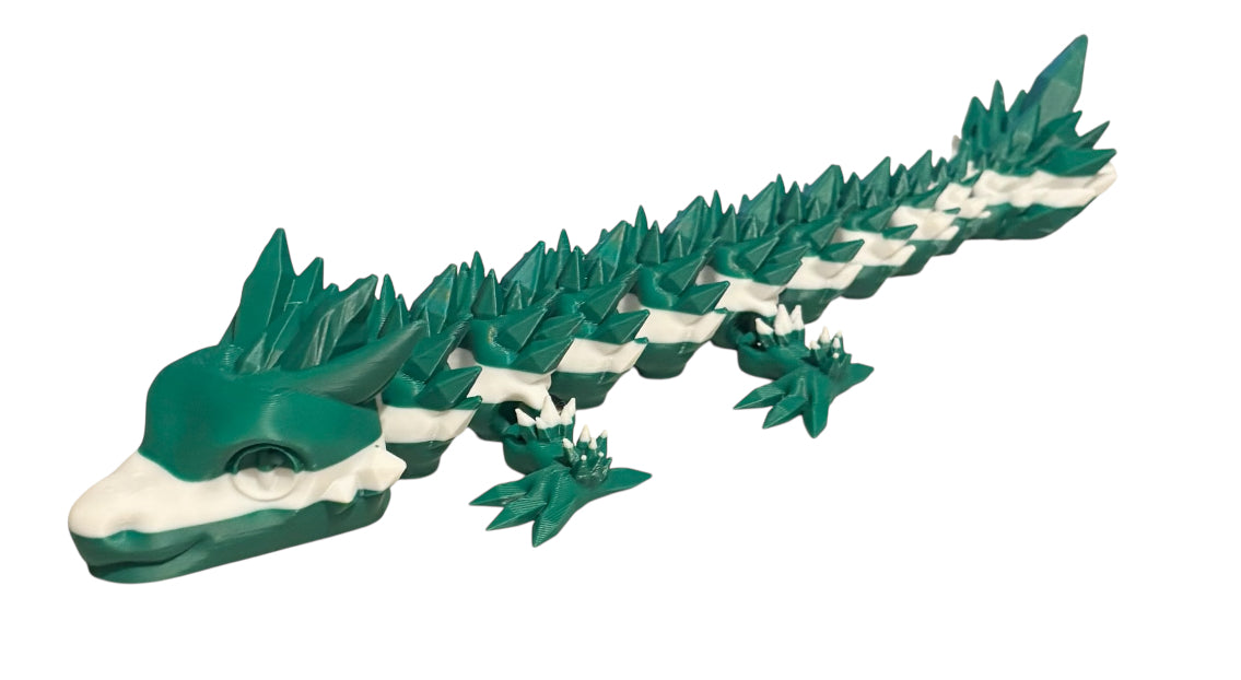 Articulated Baby Crystal Dragon - 11" - White / Mistletoe Green