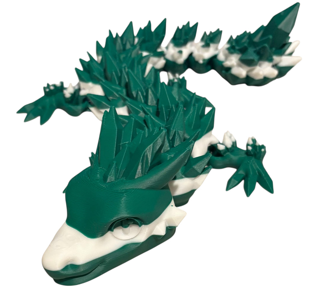 Articulated Baby Crystal Dragon - 11" - White / Mistletoe Green