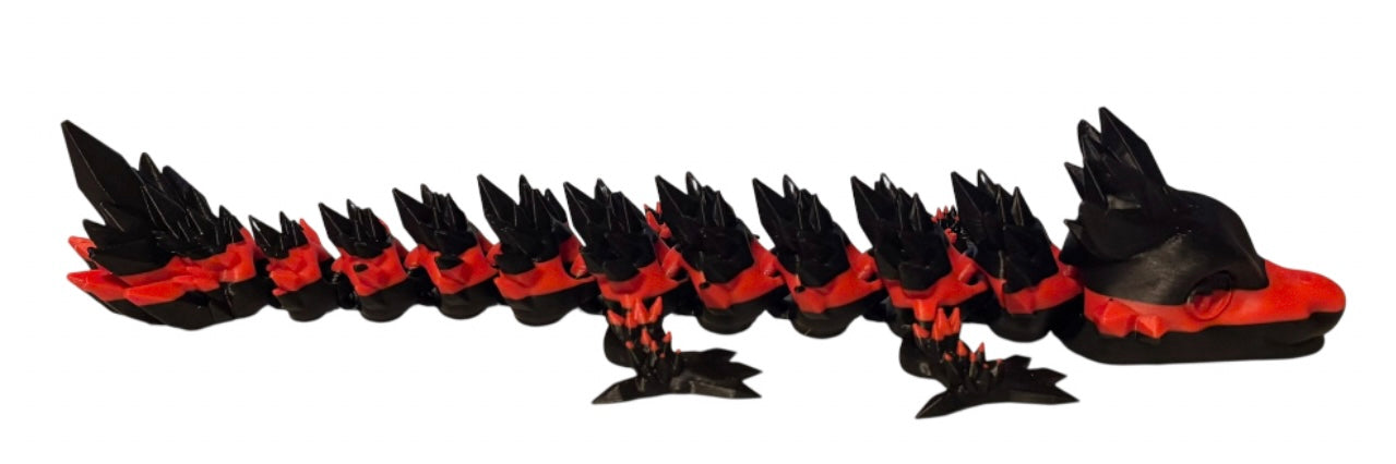 Articulated Baby Crystal Dragon - 11" - Black / Red