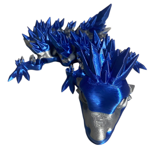 Articulated Baby Crystal Dragon - 11" - Blue / Silver Silk
