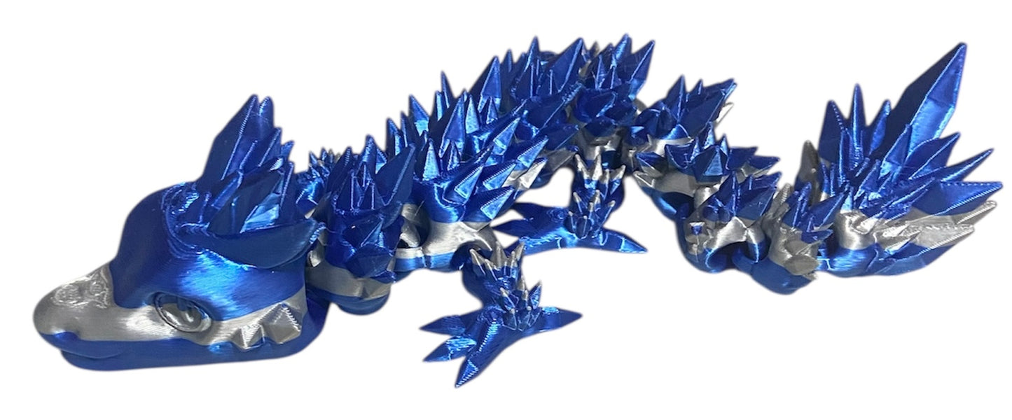 Articulated Baby Crystal Dragon - 11" - Blue / Silver Silk