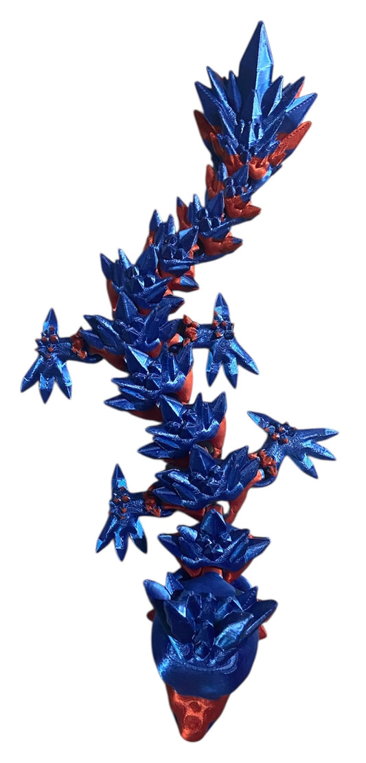 Articulated Baby Crystal Dragon - 11" - Blue / Red Silk (Copy)