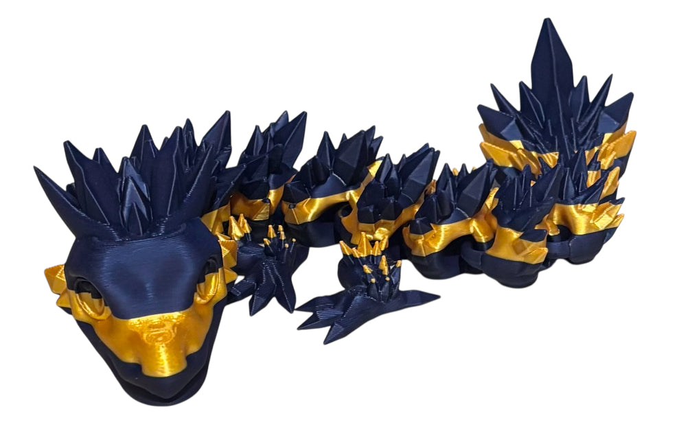 Articulated Baby Crystal Dragon - 11" - Gold / Navy