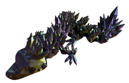 Articulated Baby Crystal Dragon - 8" - Black/Gold/Purple