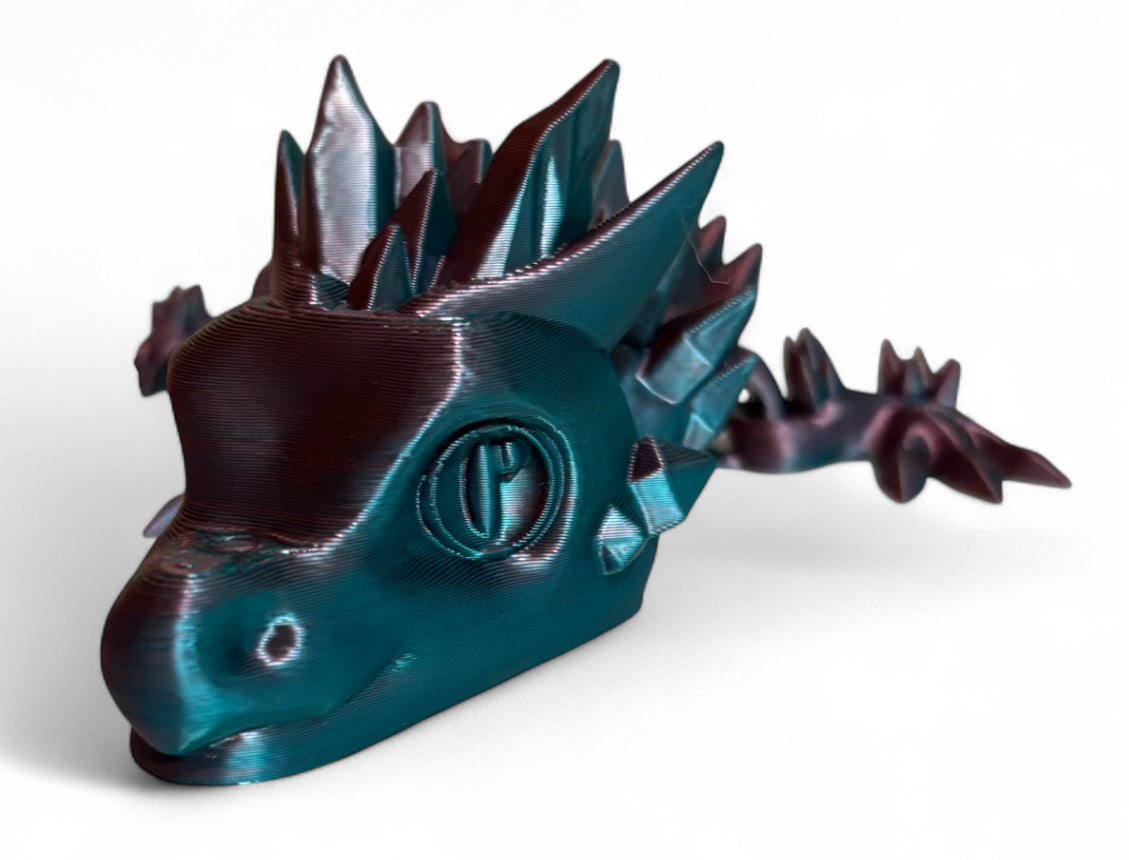 Articulated Baby Crystal Dragon - 8" - Blue-Green / Coral