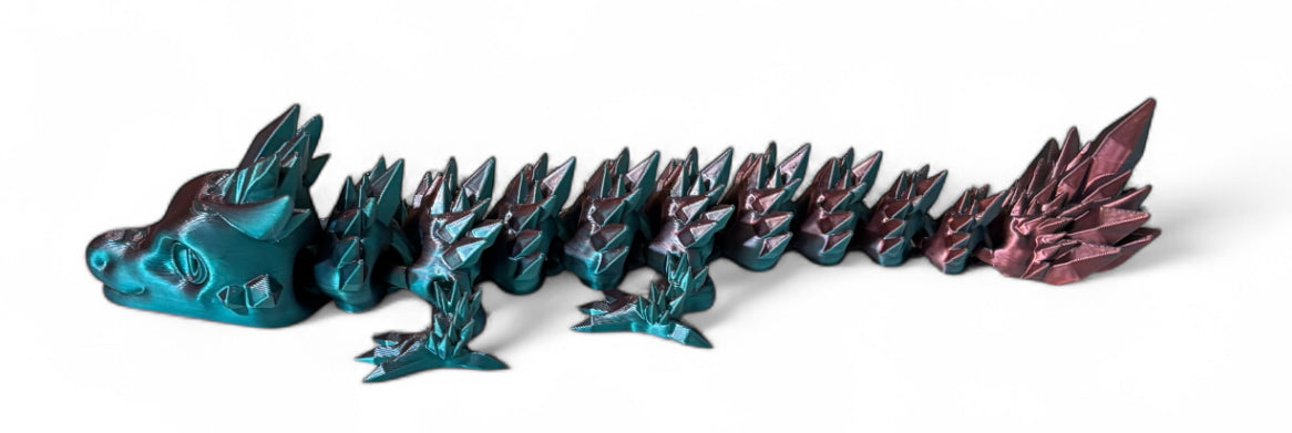 Articulated Baby Crystal Dragon - 8" - Blue-Green / Coral