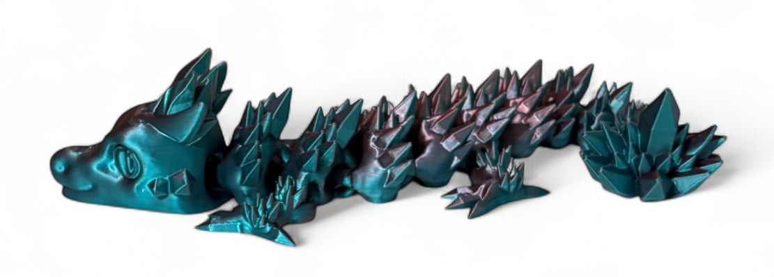 Articulated Baby Crystal Dragon - 8" - Blue-Green / Coral