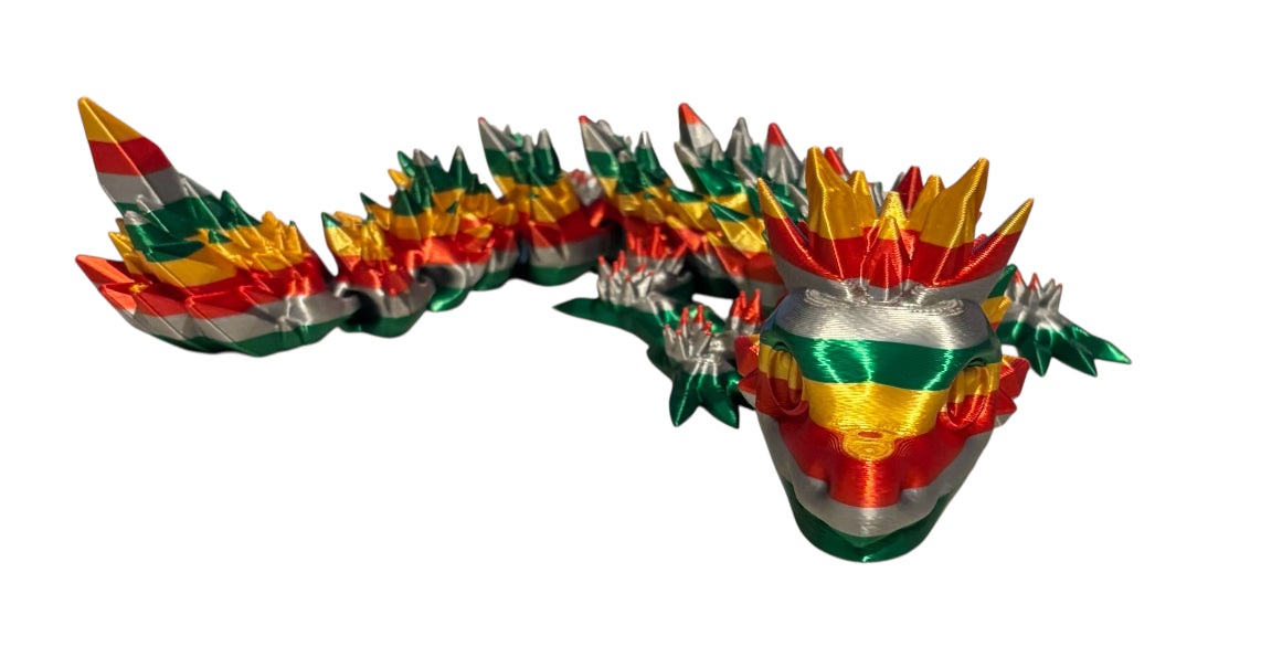 Articulated Baby Crystal Dragon - 11" - Green / Silver / Red / Gold Silk