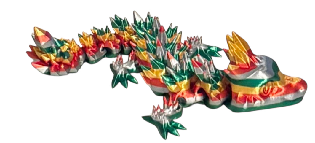 Articulated Baby Crystal Dragon - 11" - Green / Silver / Red / Gold Silk