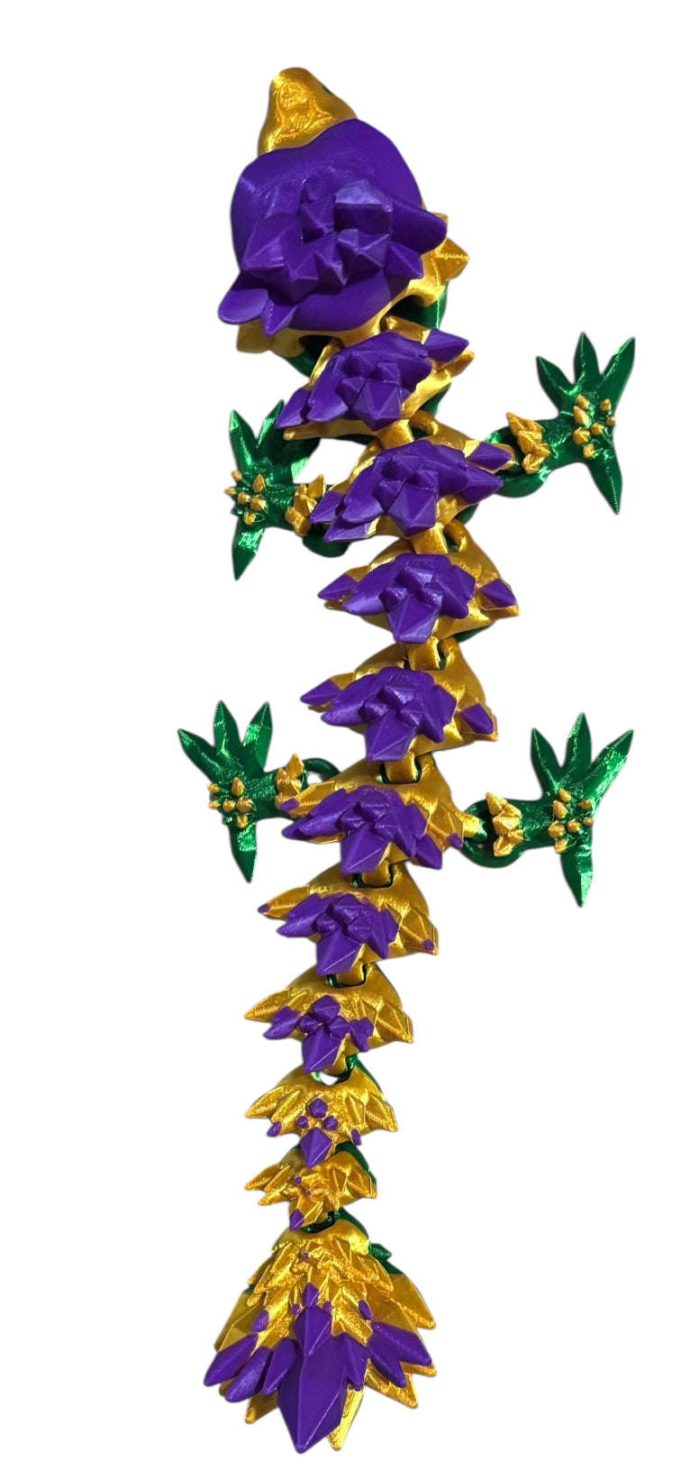 Articulated Baby Crystal Dragon - 11" - Purple / Green / Gold Silk